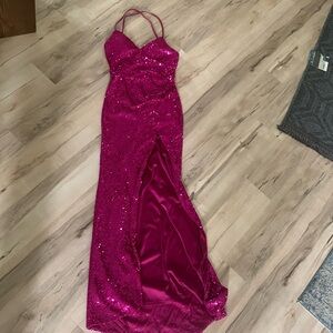 Gorgeous Hot Pink Sequin High Slit Dress
